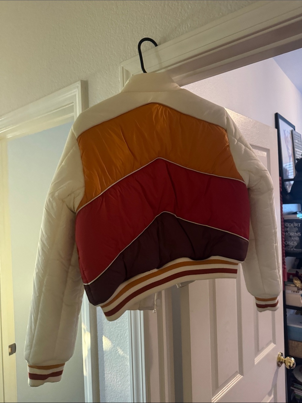 MOTHER Colorblock Puffer Jacket in Cream, Mustard, Rust & Brown - Picture 3 of 3